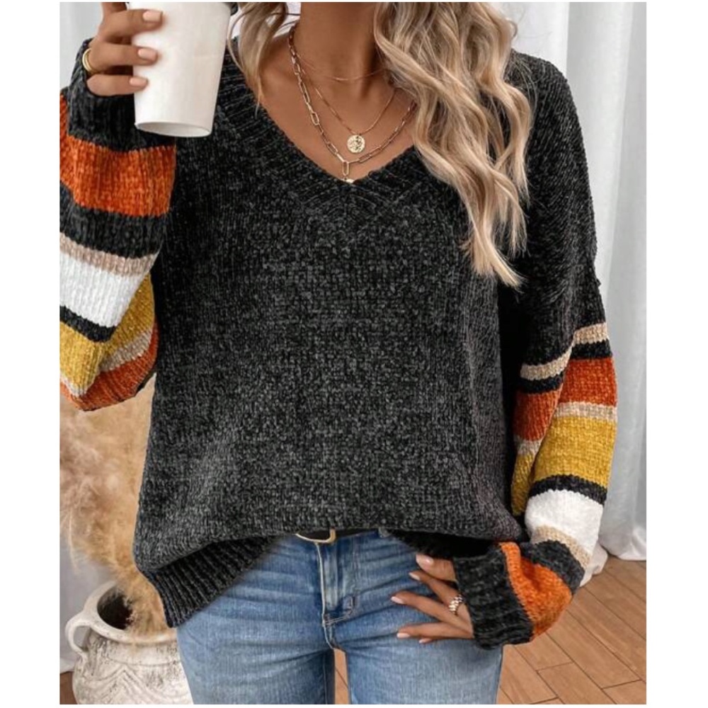 Cozy Chenille Color Block Oversized Sweater Top